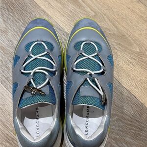 Longchamp Gray and Teal Sneakers with Yellow Trim Size EU 40